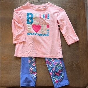 Skechers Pink Top with Blue Floral Panel Leggings